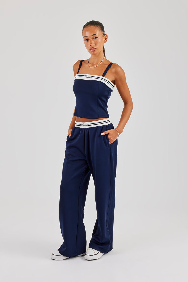 Structured Top & Wide Leg Trouser - Navy Blue