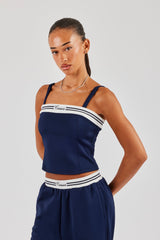Structured Contrast Top - Navy Blue