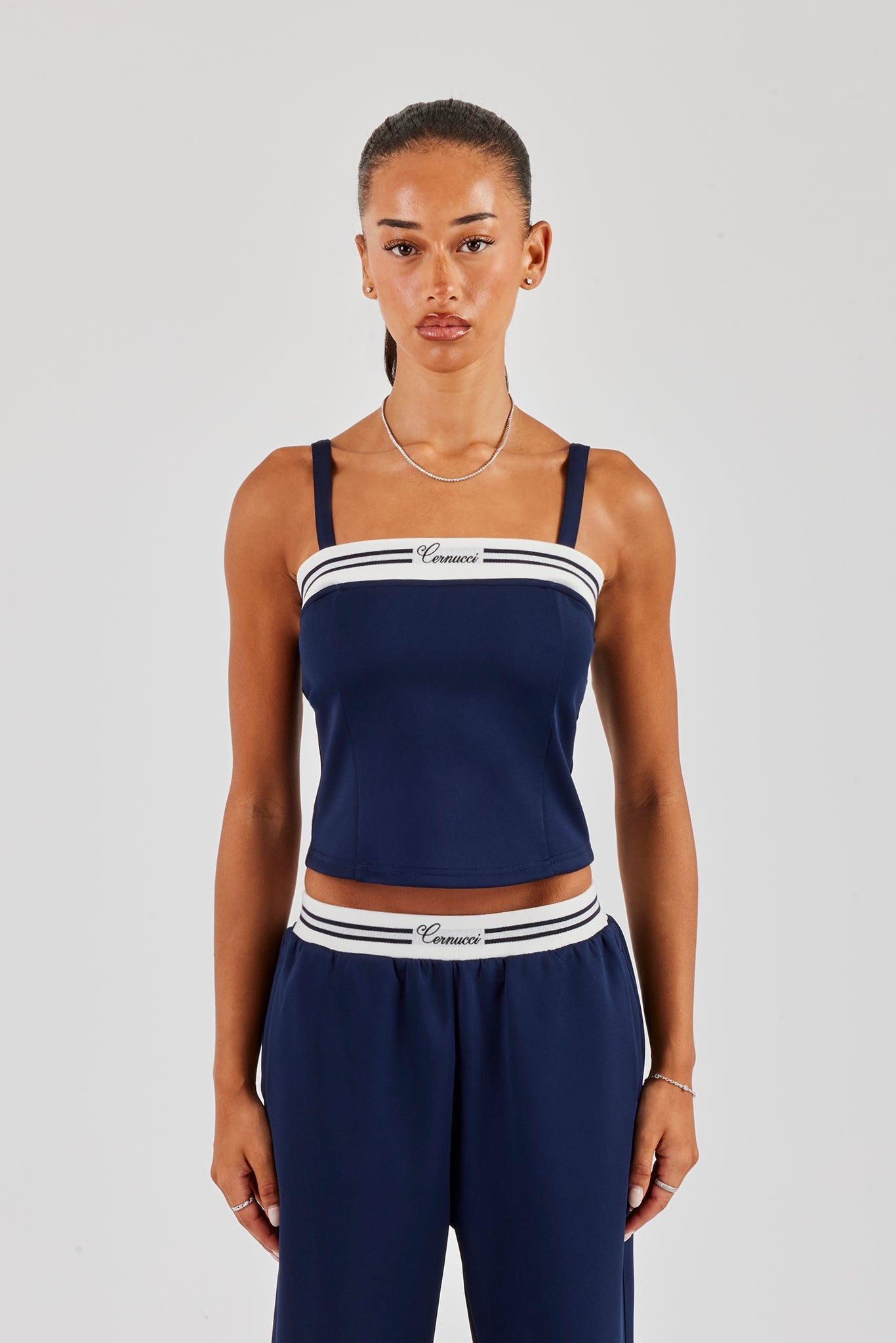 Structured Contrast Top - Navy Blue