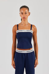 Structured Contrast Top - Navy Blue