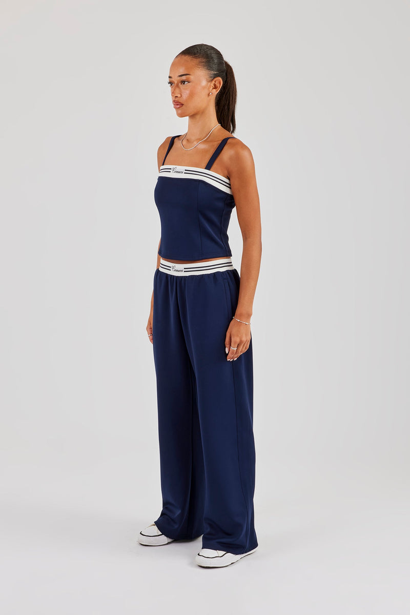 Structured Top & Wide Leg Trouser - Navy Blue