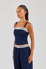 Structured Contrast Top - Navy Blue