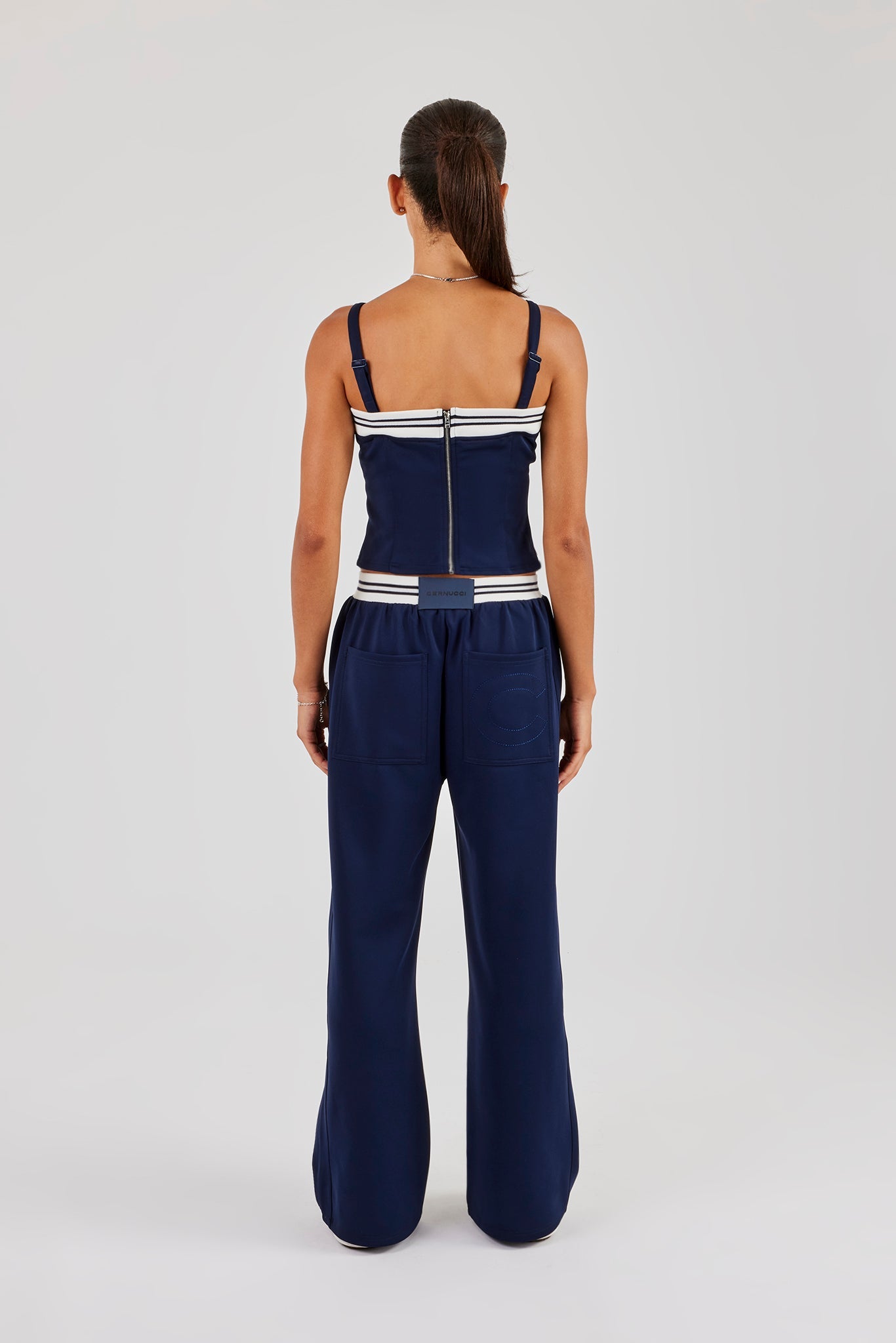 Structured Top & Wide Leg Trouser - Navy Blue
