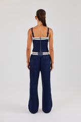Structured Top & Wide Leg Trouser - Navy Blue
