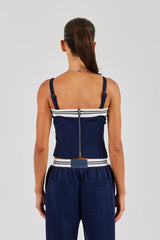 Structured Contrast Top - Navy Blue