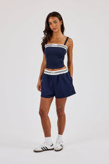 Contrast Structured Top & Short - Navy