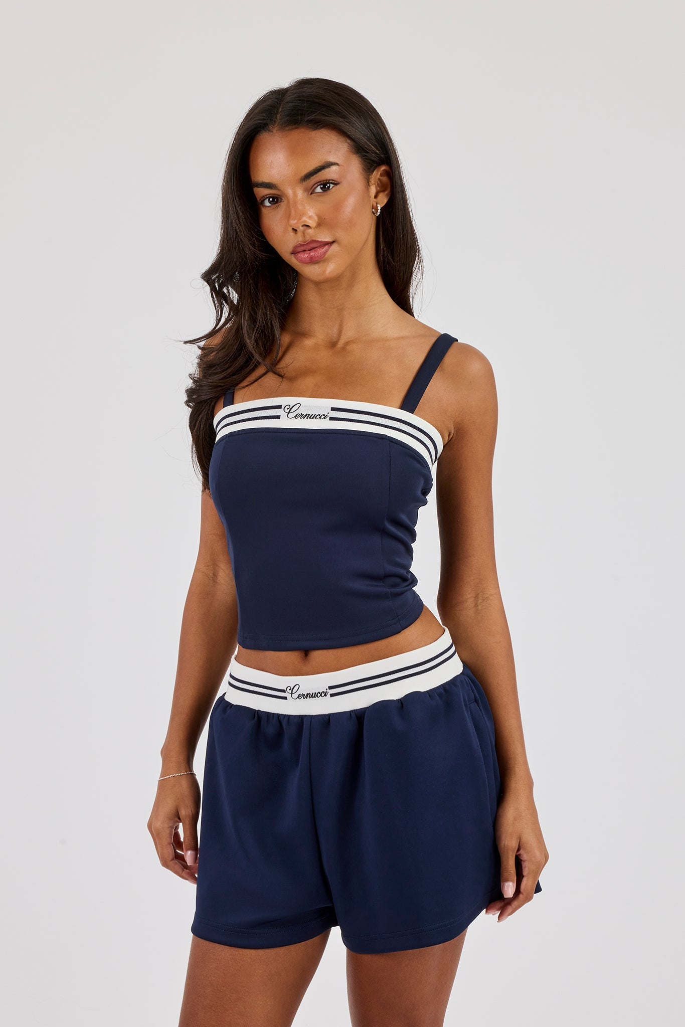Contrast Structured Top & Short - Navy