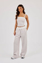 Contrast Waist Wide Leg Trouser - Grey