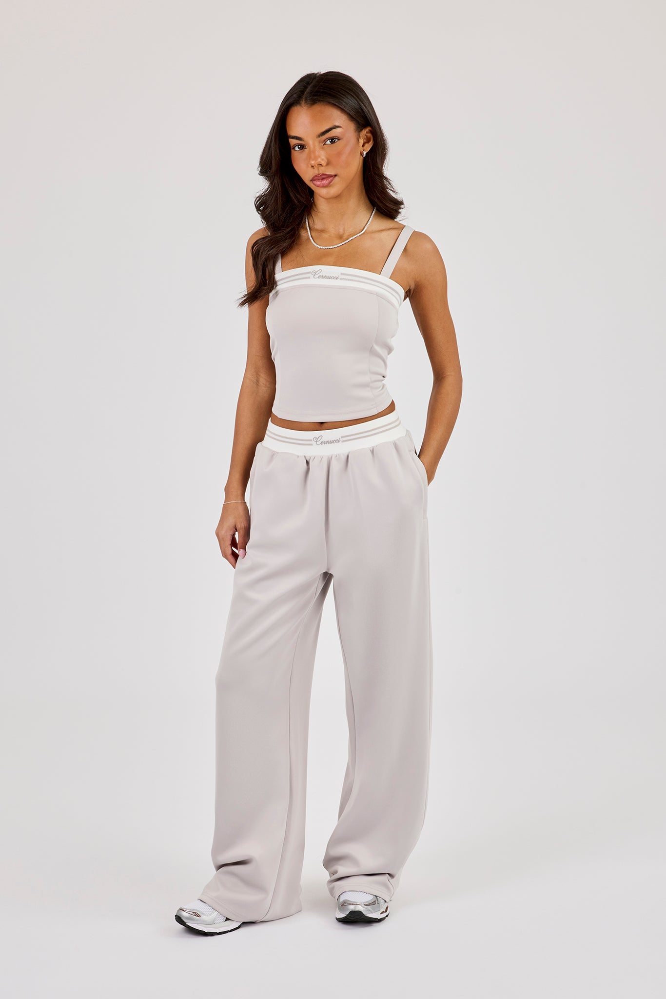 Contrast Structured Top & Wide Leg Trouser - Grey