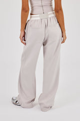 Contrast Waist Wide Leg Trouser - Grey