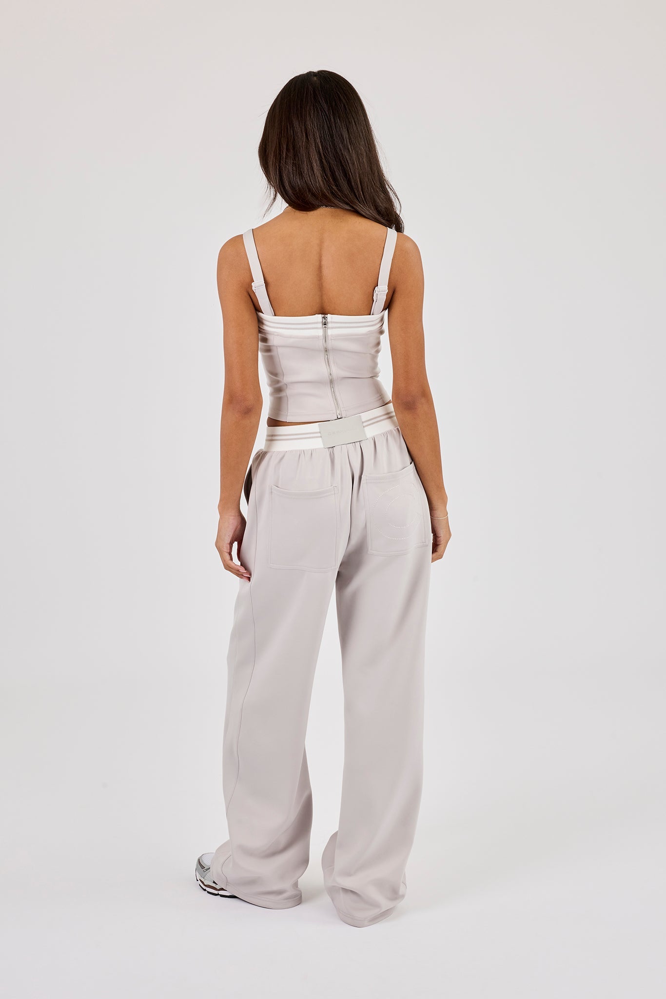 Contrast Structured Top & Wide Leg Trouser - Grey