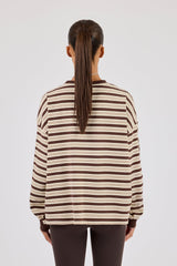 Oversized Stripe Long Sleeve Top - Brown