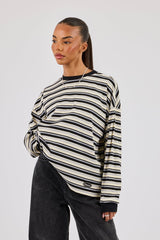 Oversized Stripe Long Sleeve Top - Black