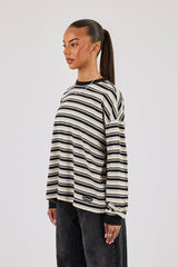 Oversized Stripe Long Sleeve Top - Black
