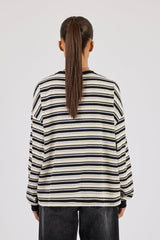Oversized Stripe Long Sleeve Top - Black