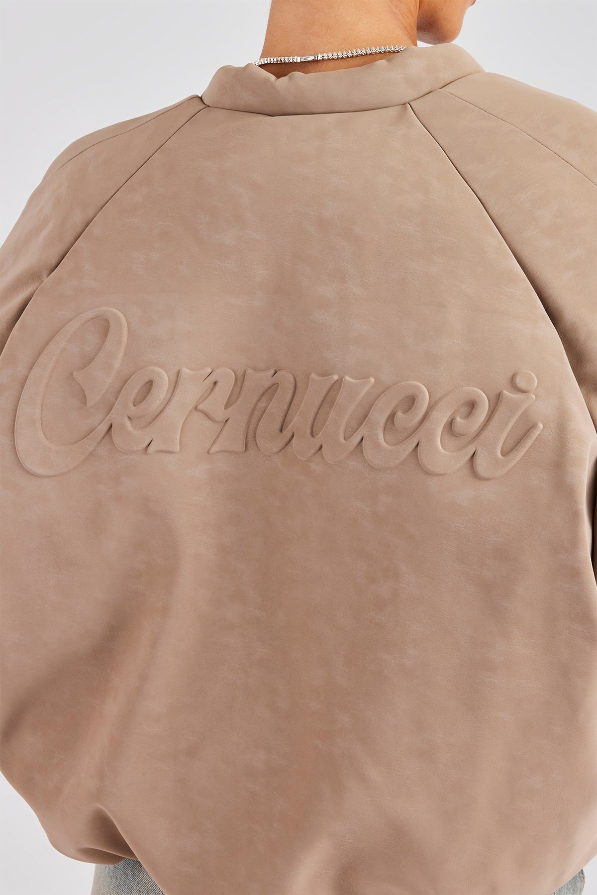 Cernucci Cropped PU Puffer Bomber Jacket - Taupe | Womens 