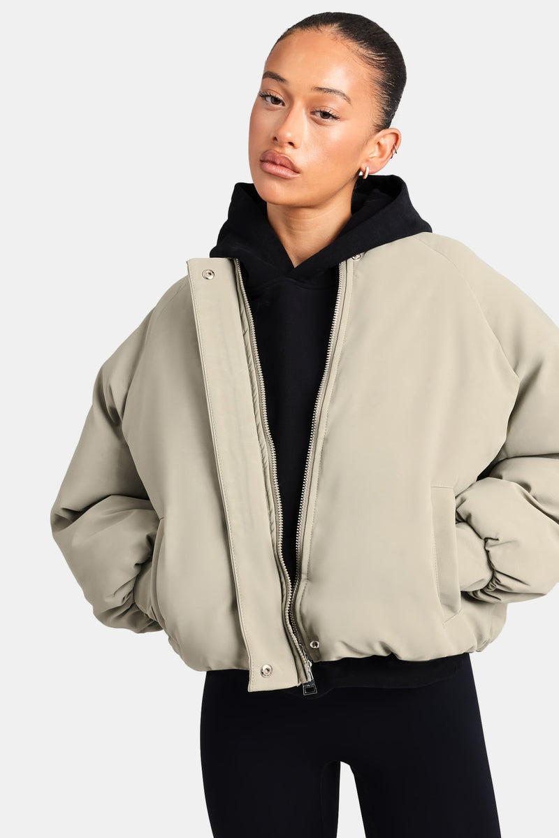 Cernucci Cropped PU Puffer Bomber Jacket - Sage