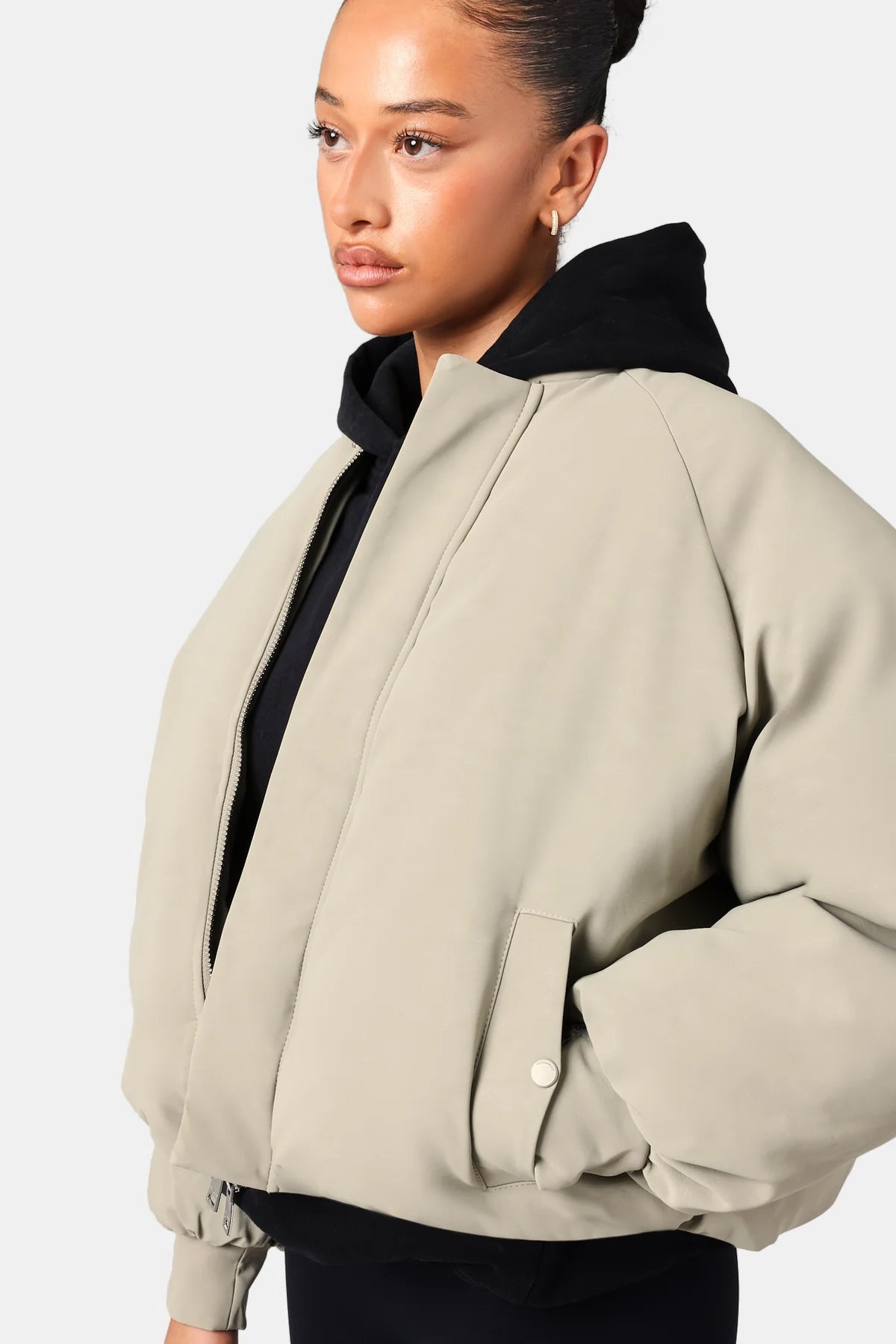 Cernucci Cropped PU Puffer Bomber Jacket - Sage | Womens Outerwear