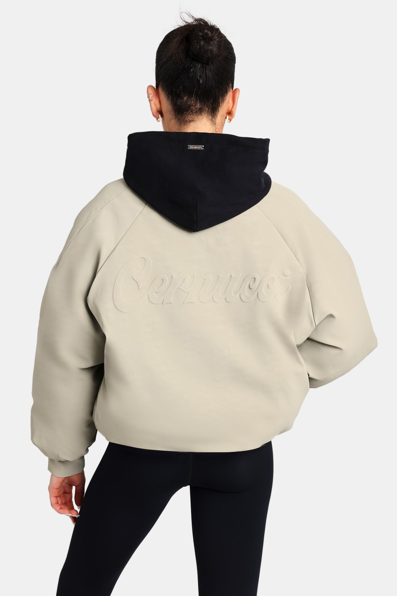 Cernucci Cropped PU Puffer Bomber Jacket - Sage | Womens Outerwear