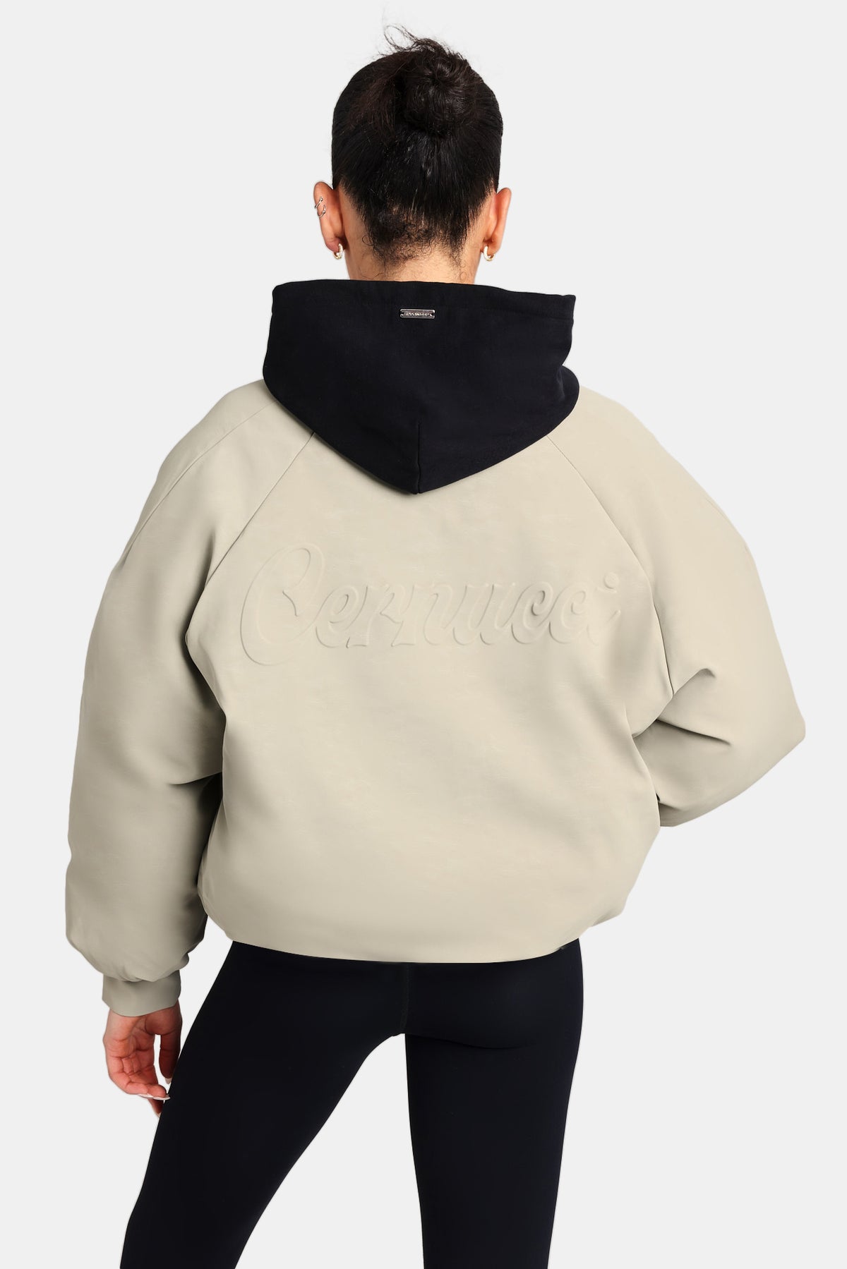 Cernucci Cropped PU Puffer Bomber Jacket - Sage | Womens Outerwear 