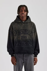 Washed Embroidered Boxy Hoodie - Black