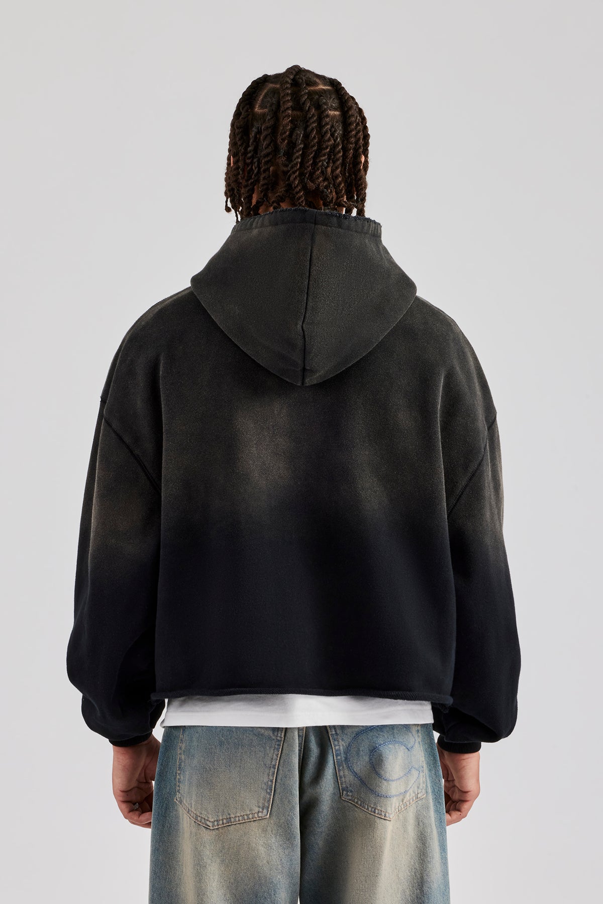 Washed Embroidered Boxy Hoodie - Black | Mens Hoodies & Sweats