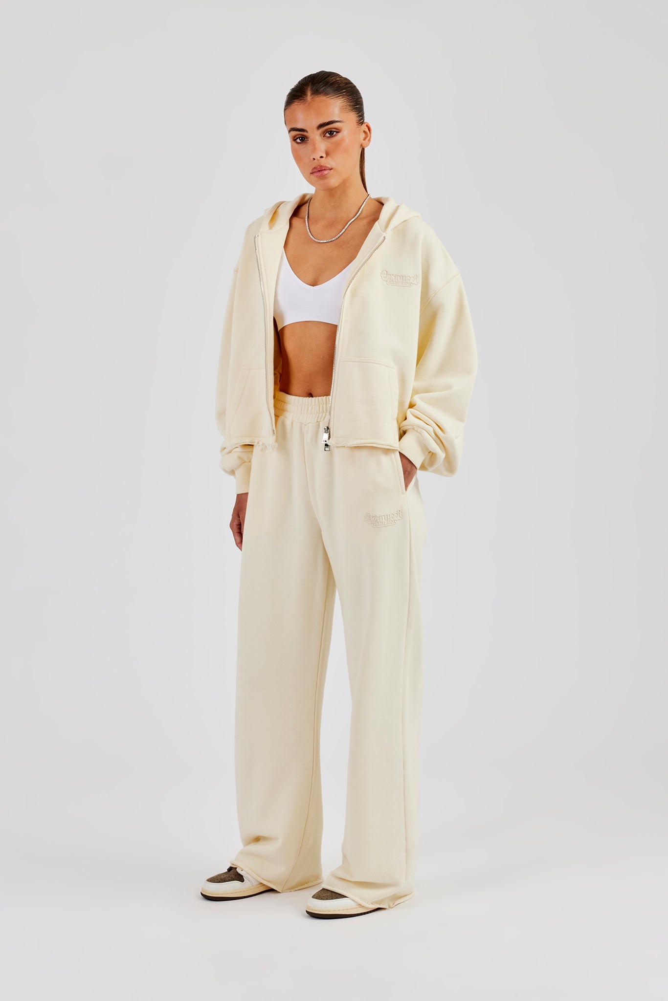 Washed Boxy Fit Zip Through & Wide Leg Jogger - Butter Yellow