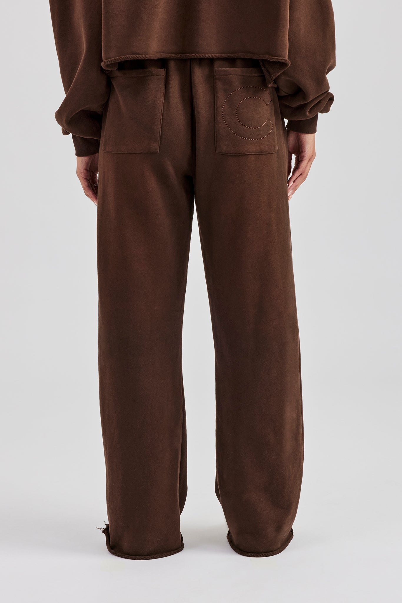 Raw Edge Wide Leg Jogger - Chocolate