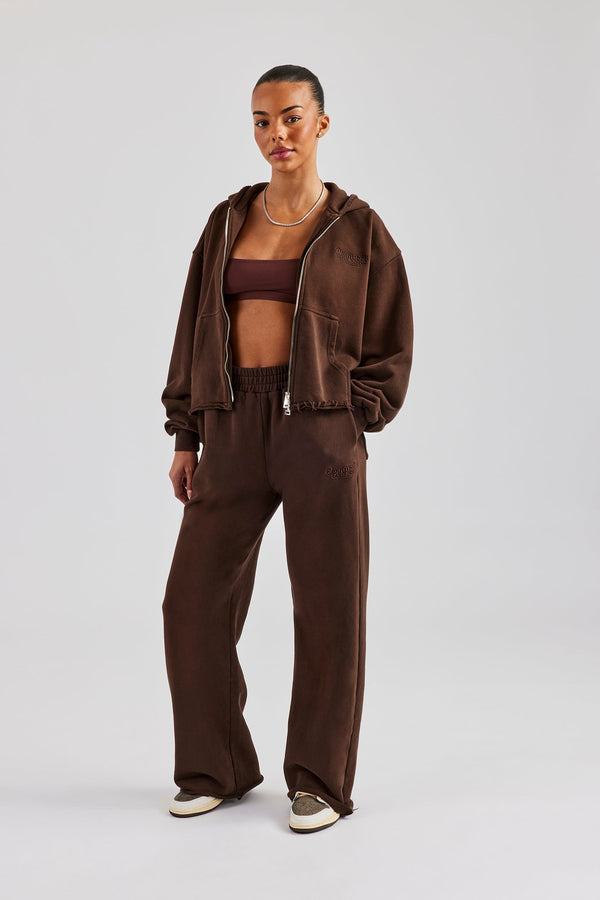 Raw Edge Boxy Fit Zip Through Tracksuit - Chocolate