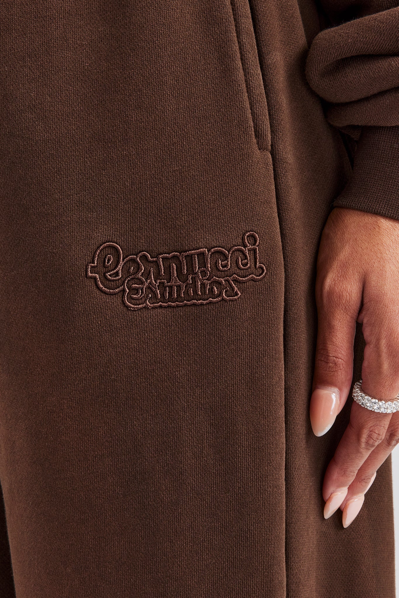 Raw Edge Wide Leg Jogger - Chocolate