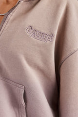 Washed Boxy Fit Zip Through Hoodie - Mauve