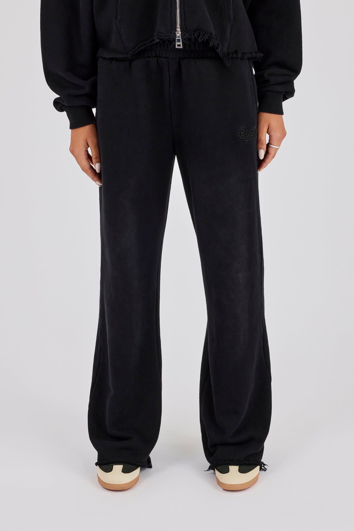 Womens Washed Wide Leg Jogger - Black
