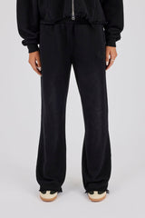 Womens Washed Wide Leg Jogger - Black