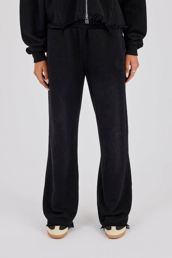 Womens Washed Wide Leg Jogger - Black