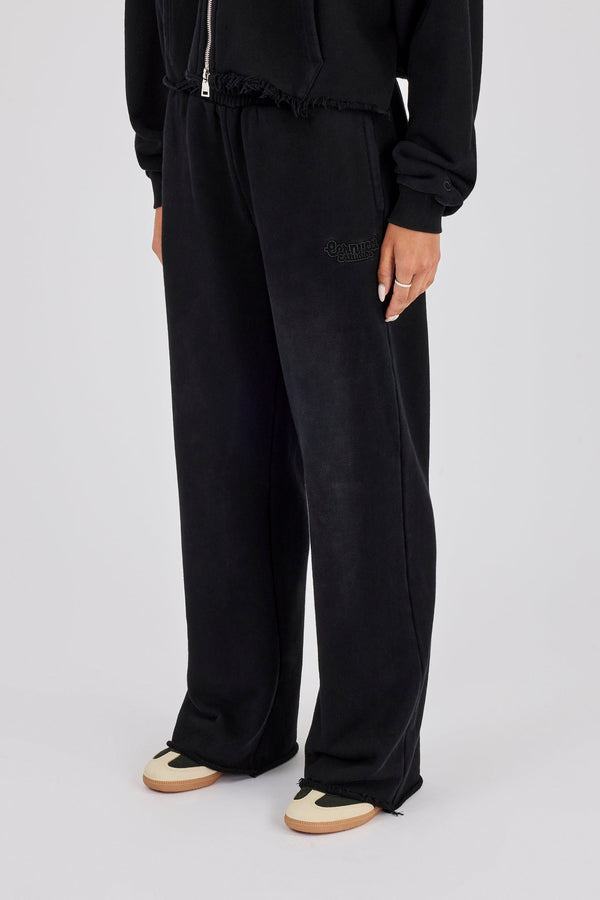 Womens Washed Wide Leg Jogger - Black