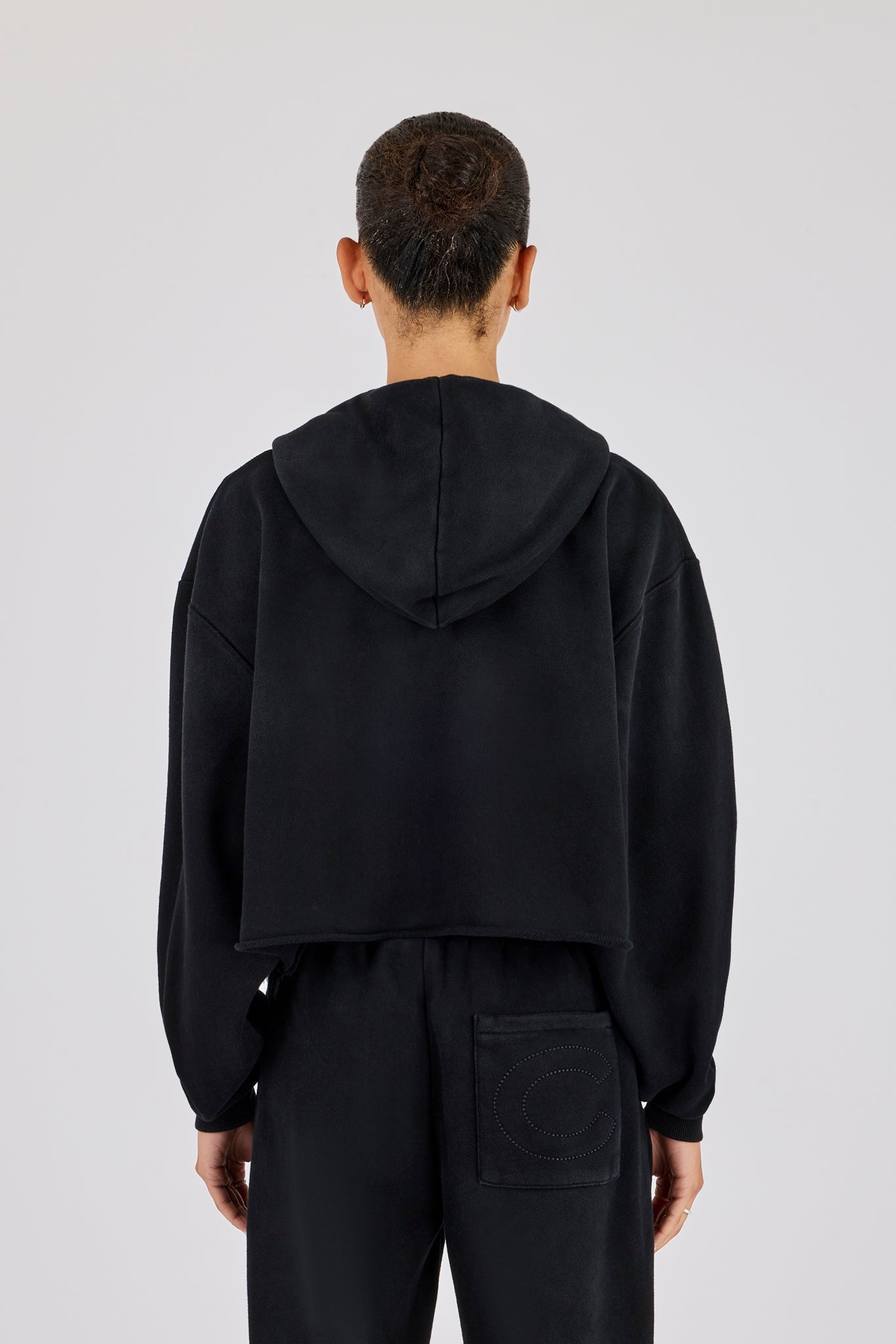 Womens Washed Boxy Fit Zip Through Hoodie - Black