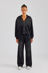 Washed Boxy Fit Zip Through Tracksuit - Black