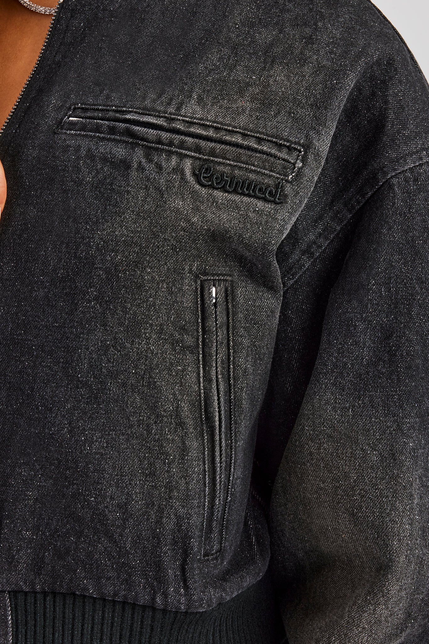 Washed Denim Bomber Jacket - Black | Womens Outerwear | Shop