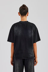 Washed Embroidered Body T-Shirt - Black