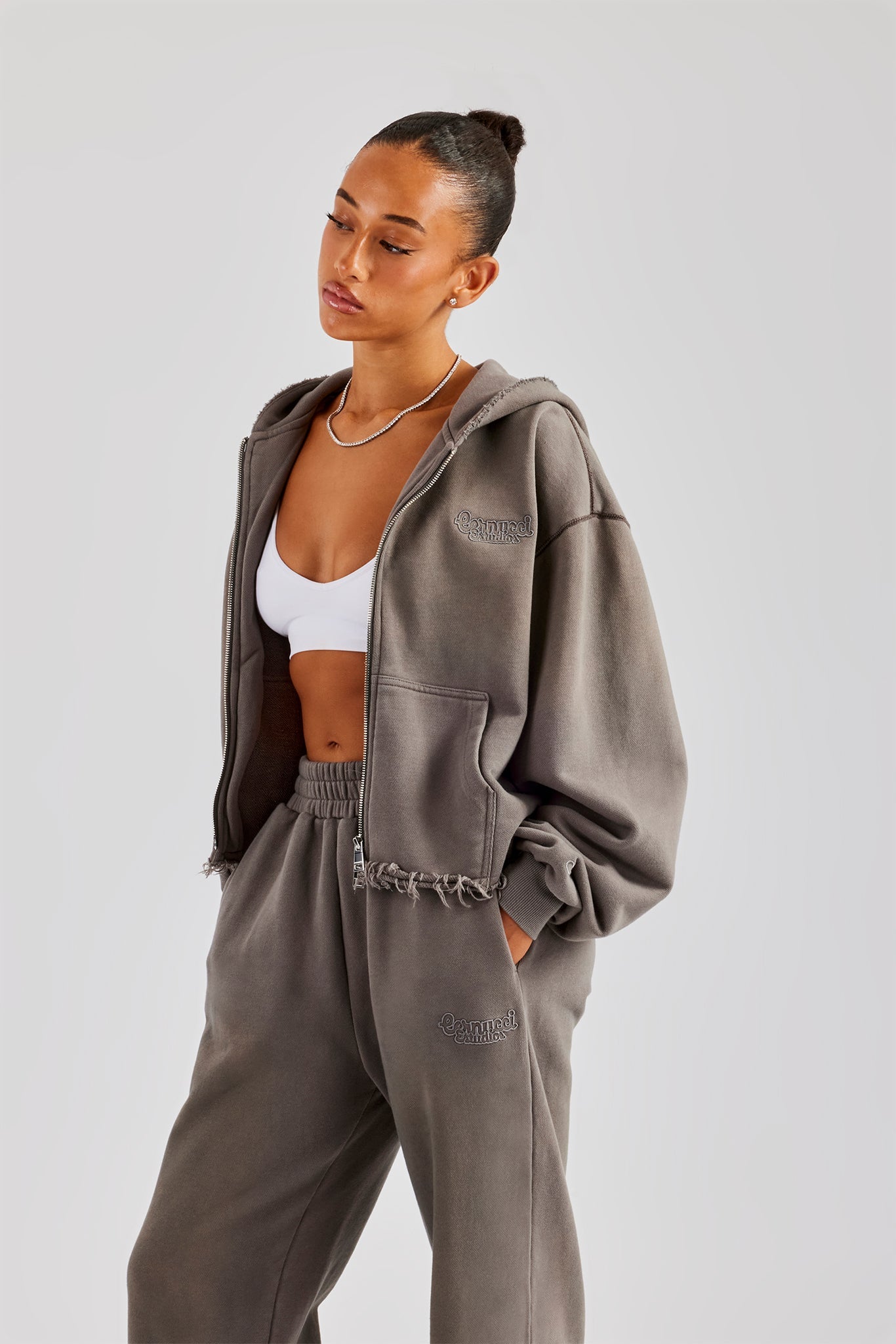 Washed Boxy Fit Zip Through Hoodie - Grey | Womens Hoodies