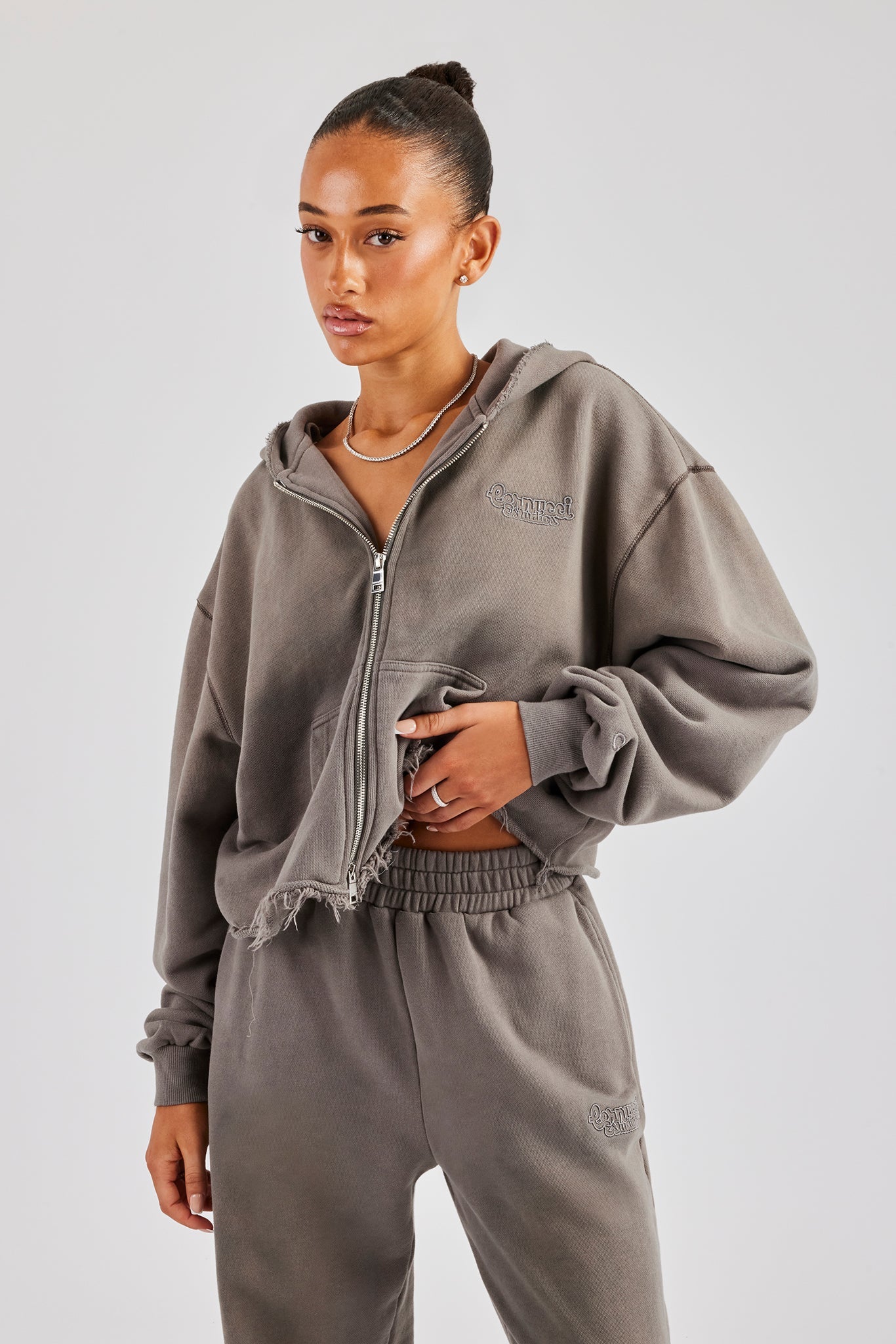 Washed Boxy Fit Zip Through Hoodie - Grey | Womens Hoodies