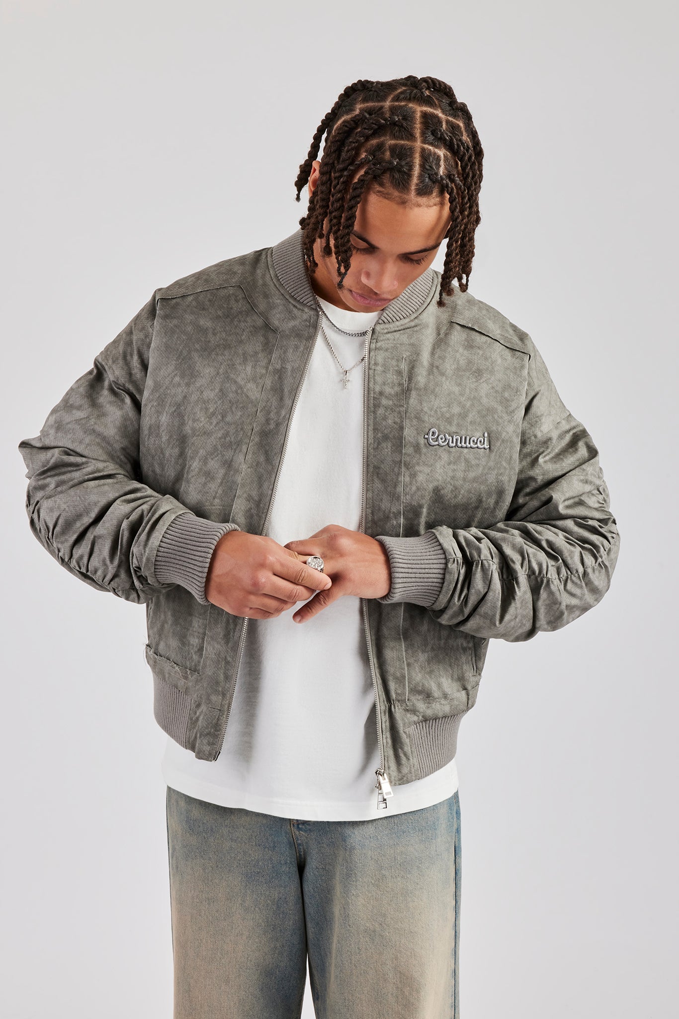 Washed Nylon Bomber Jacket - Acid Wash | Mens Outerwear | Shop