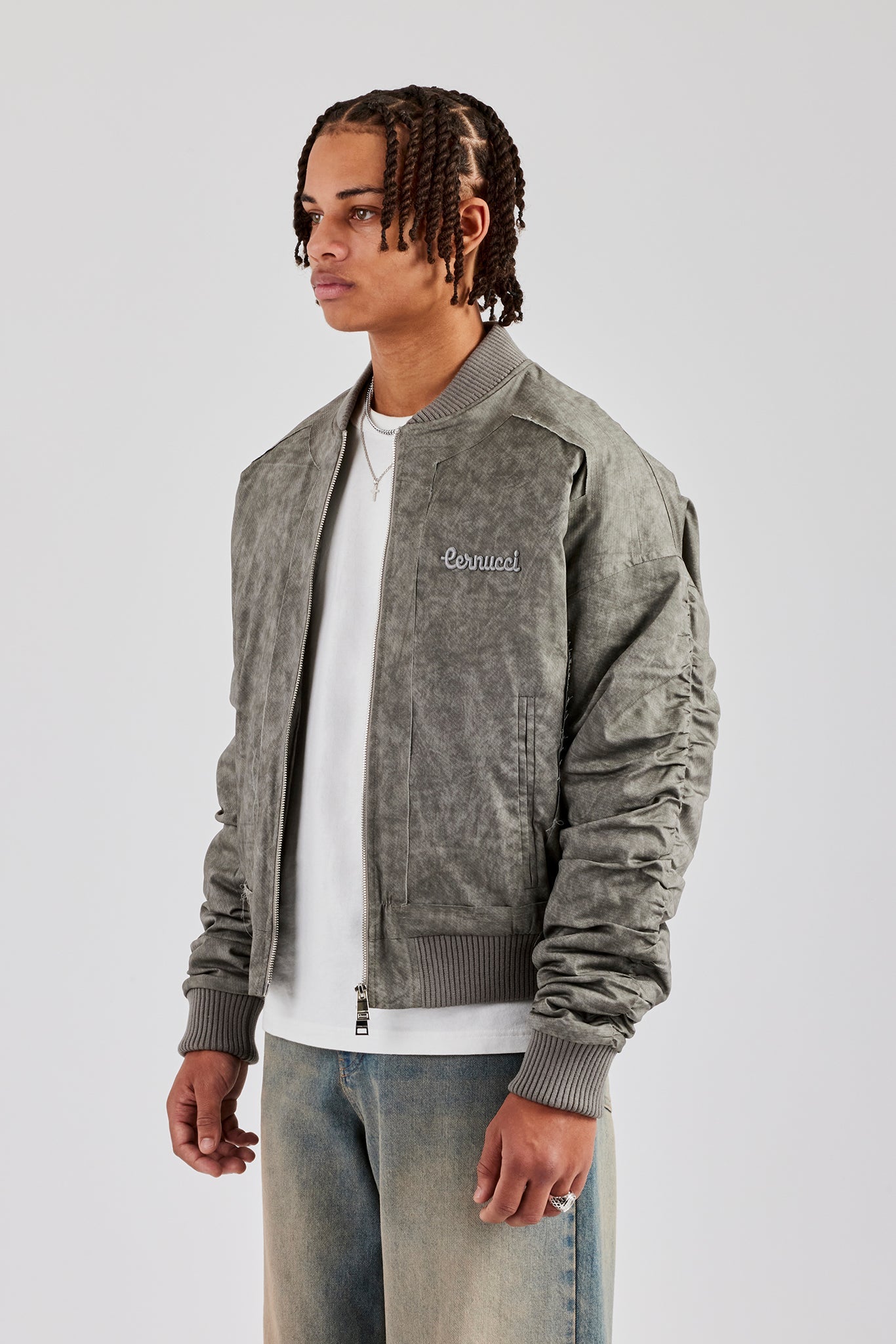 Washed Nylon Bomber Jacket - Acid Wash | Mens Outerwear | Shop