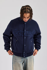 Melton Embroidered Bomber Jacket - Navy Blue