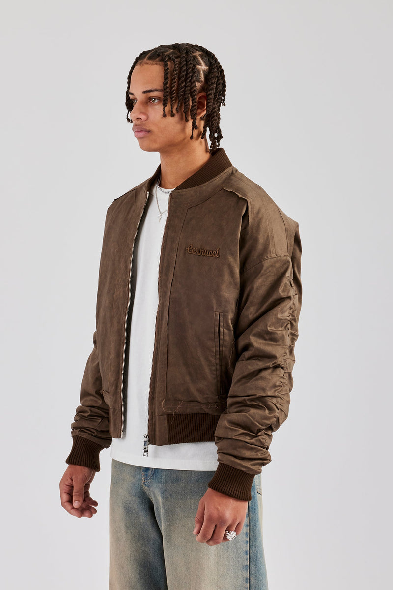 Washed Nylon Bomber Jacket - Chocolate