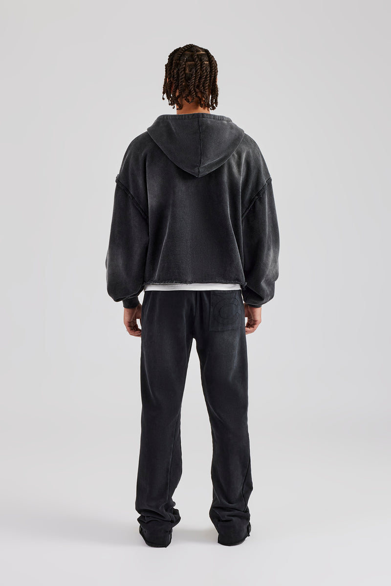 Washed Applique Zip Through Tracksuit - Acid Wash