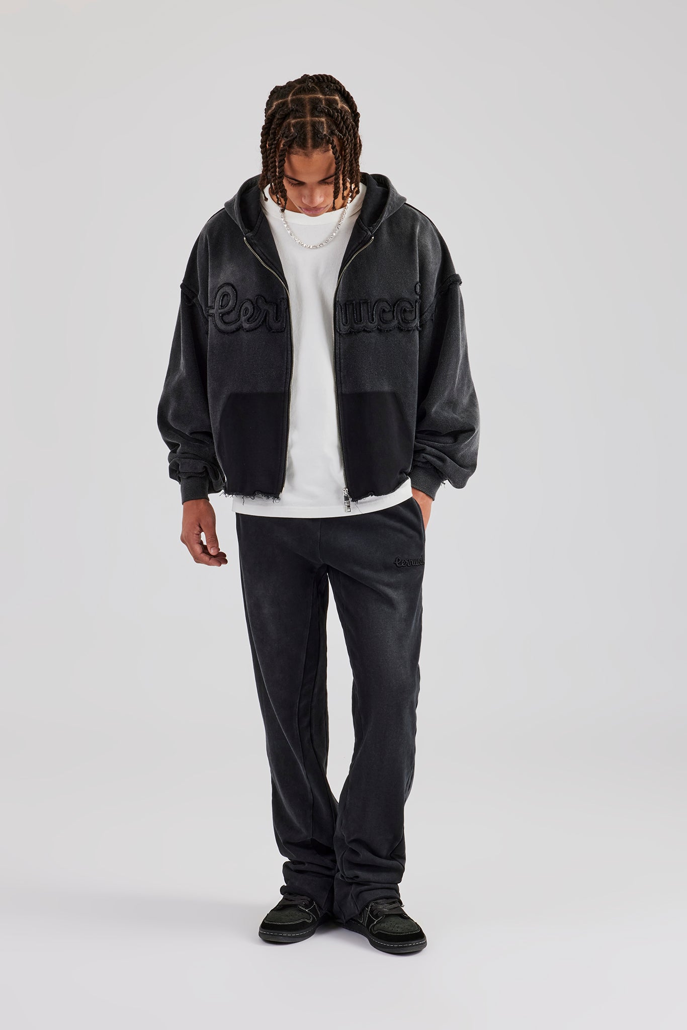 Washed Applique Zip Through Tracksuit - Acid Wash | Mens Sets