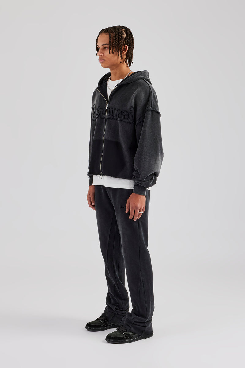 Washed Applique Zip Through Tracksuit - Acid Wash