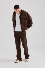 Washed Applique Zip Through Tracksuit - Chocolate