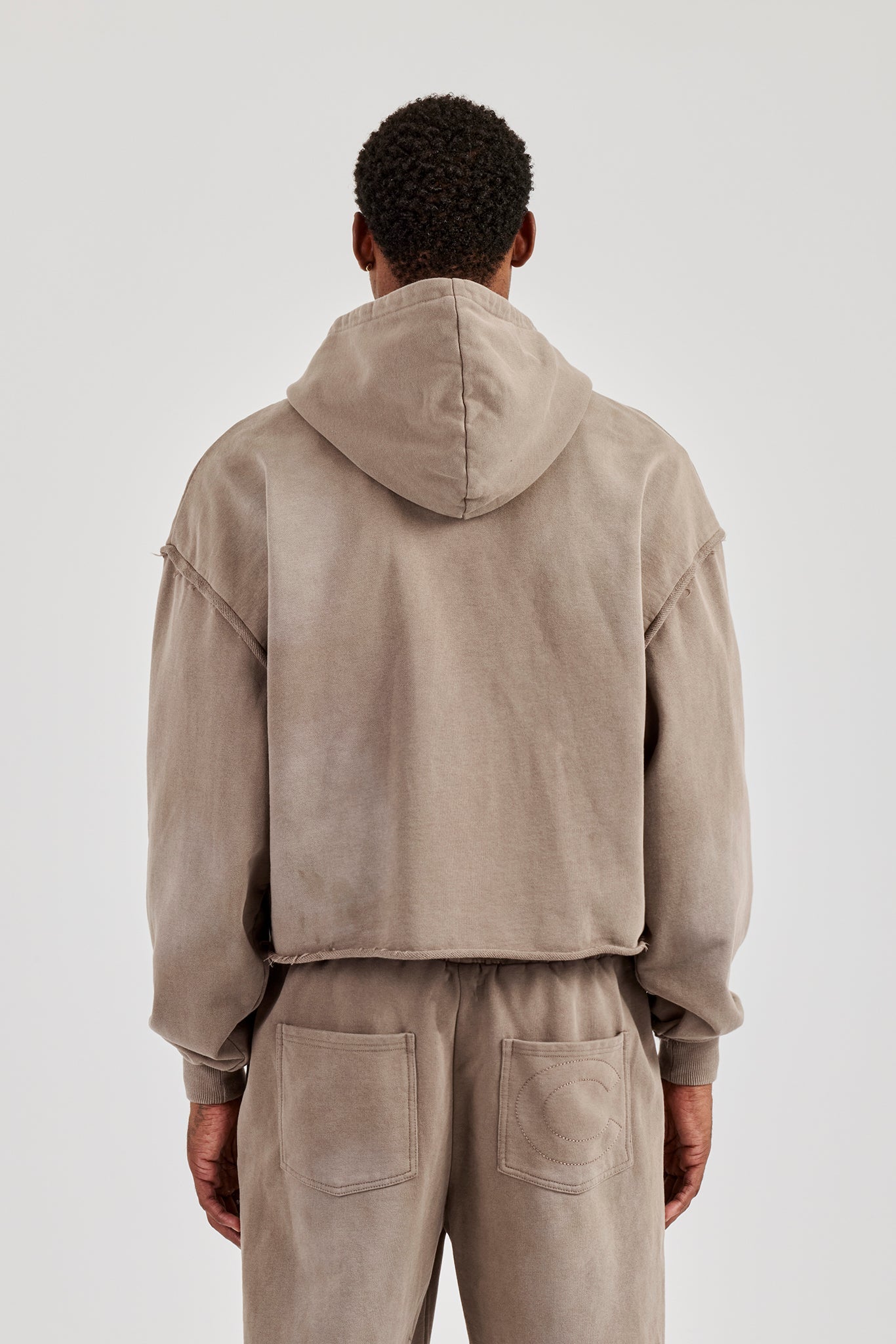 Washed Applique Zip Through Hoodie - Brown